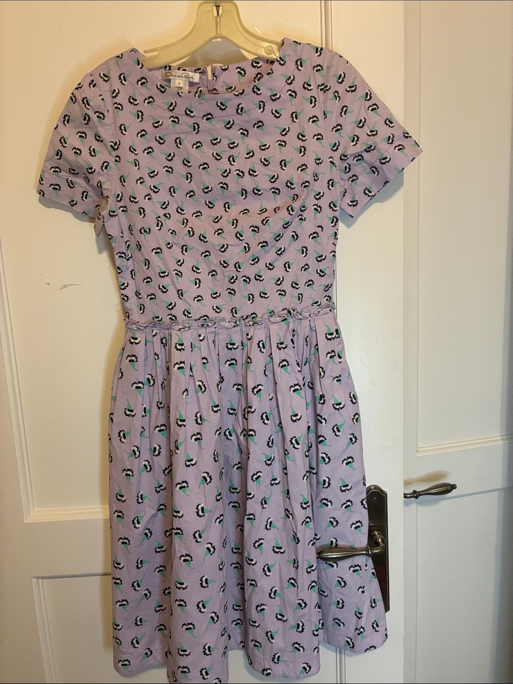Oscar de la Renta Lilac Floral Cotton A-Line Midi Dress Size 6 CB